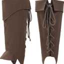 Medieval Pirate Boot Covers Costume Renaissance Linen Leg Gaiters Tie Up LARP Ren Faire Accessories (Brown)