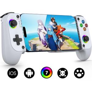 Mocagen MC1 Phone Controller for iPhone(All Model)/Android - Hall Effect Joystick, Enhanced Grip, Case-Friendly, Wireless Mobile Gaming Controller with 7 Lights Color, Travel Dust Bag, Turbo, Triggers