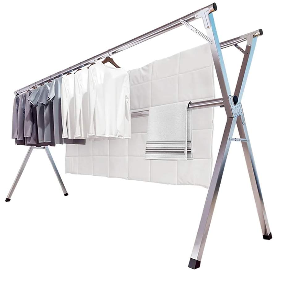 JAUREE 95 Inches Clothes Drying Rack, Drying Rack Clothing Folding Indoor Outdoor, Heavy Duty Stainless Steel Laundry Rack, Foldable Portable Large Clothes Rack Garment Rack with 20 Windproof Hooks