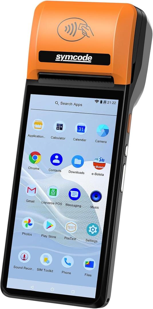 symcode POS PDA Printer Mobile POS Machine Terminal Thermal Receipt Printer 5.99" High Resolution and Clear Touch Screen Handheld PDA Printer Android 8.1 OS Support 4G WiFi Bluetooth with NFC (Orange)