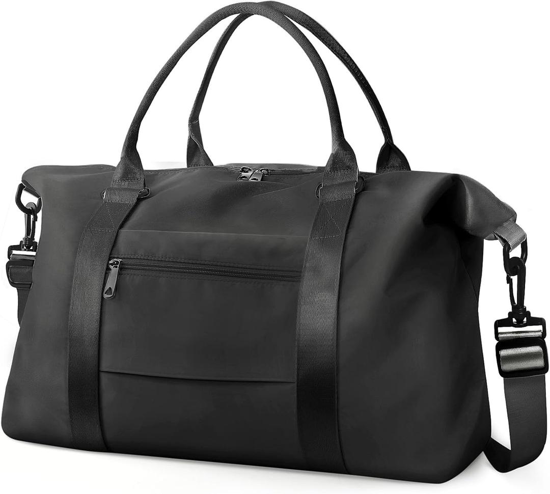 Travel Duffle Bag, Waterproof Weekender Bag Carry On Tote Bags for Women, Travel Essentials Sport Gym Bag for Men, Hospital Bag for Labor and Delivery, Overnight Bag Luggage Bag with Trolley Sleeve (02 Dark Black)
