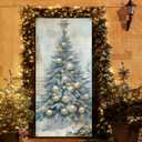 MKGRXZCW Blue Christmas Tree Front Door Cover, Vintage Christmas Tree Winter Holiday Door Covers Hanging Photography Backdrop Decorations for Indoor Outdoor Xmas Party Decor, 35 * 79 Inch