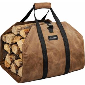AMAGABELI GARDEN & HOME Firewood Carrier Waxed Canvas Firewood Bag Heavy Duty Large Fireplace Carrier Durable Log Tote Fire Wood Carring Bag with Handles Wood Sling Holder Cabin Stove Accessories