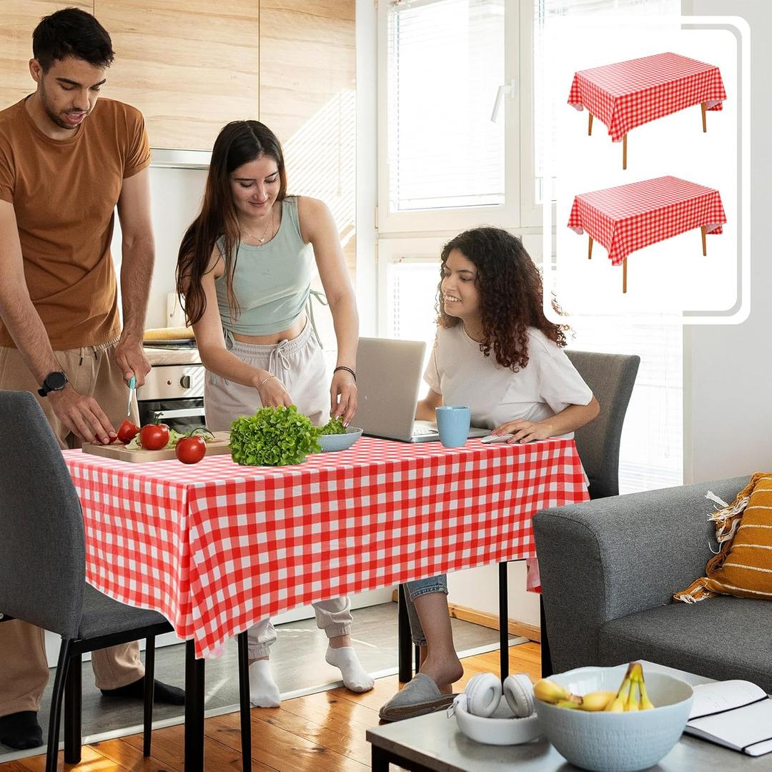 Nasitos 2 Pack Vinyl Picnic Table Cover 60x84 Inch-Flannel Backed Rectangle Waterproof Tablecloth Checkered, Wipeable Plastic Table Cover Red and White for Dinner Party, Picnic, Outdoor