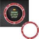 Kewucn Bling Crystal Double Rhinestone Car Engine Start Decoration Ring, Sparkling Push Start Button Sticker, Key Ignition & Knob Ring Decoration, Bling Car Interior Accessory(Red)