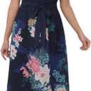 Women's Floral Dress for Women, Chiffon Beach Dress & Wedding Guest, Elegant Summer Dresses for Women (Navy, L)