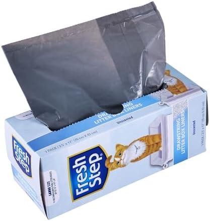 Fresh Step Drawstring Cat Litter Box Liners, Unscented - Kitty Litter Bags for Rectangle or Oval Large Litterboxes, Size Large, 30" x 17" - 7, Count 2 Set