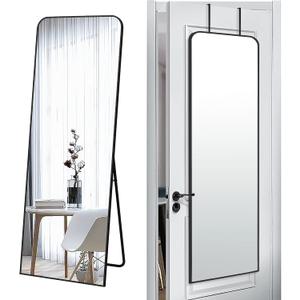 57x20 Door Hanging Full Length Mirror, Floor (Height 5.7ft just Body in 1.3ft) or Wall Mounted Metal Frame Rectangle Dressing Mirrors for Bedroom Bathroom Living Room 57 inch Black