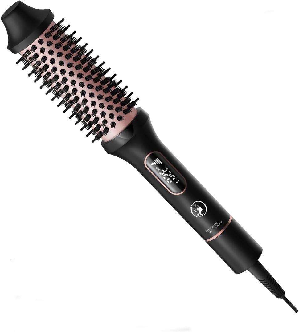 CINOSTAR Heated Round Brush for Hair Straightener, Curler, and Volumizer, 1.5 inch Curling Styler, Negative Ion Thermal Brush, with 6 Temp Settings, Fast Heating, Dual Voltage for Travel, Rose Gold