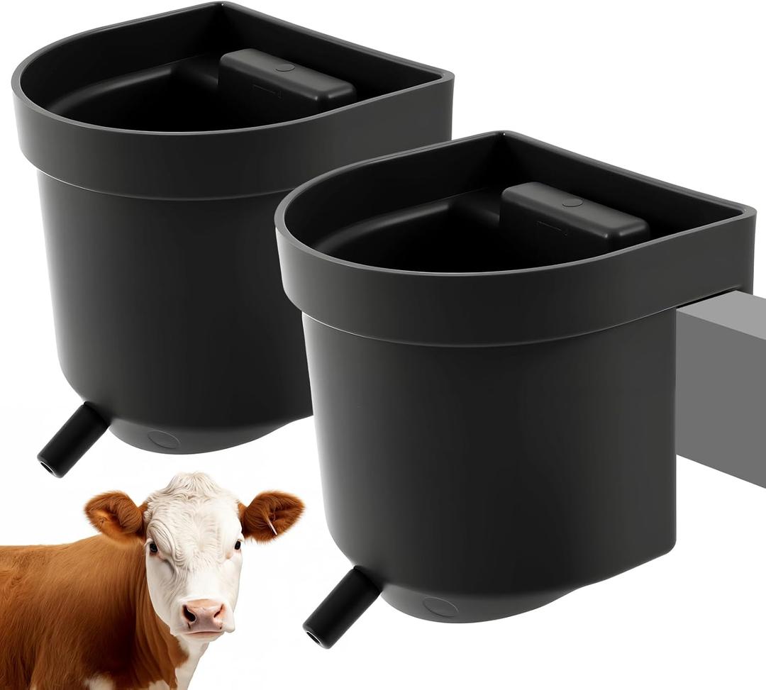 Abbylike 2 Pack 4 Quart Single Teat Calf Milk Feed Bucket Hook Over Hanging Calf Feeder Bucket with Nipple Mountable Plastic Livestock Feeder for Farm Stall Barn Cowshed Cattle Housing Feeding