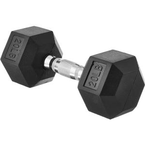Amazon Basics Rubber Hex Dumbbell with Comfortable Handle for Home Gym Workout, 20 Pounds, Single, Black