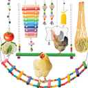 Chicken Toys for Coop 9PCS Set, KAKUNM Chicken Enrichment Toys, Including Xylophone, Swing, Chicken Mirror, Chicken Flexible Ladder, Vegetable String Bag and Hanging Feeder Coop Toy Accessories