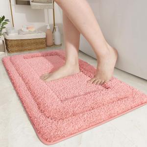 Color&Geometry Ultra Thick Plush Bath Mat- Super Absorbent, Non Slip, Fluffy, Soft, Washable Coral Pink Bathroom Rugs- 17"x29.5" Luxury Shaggy Bath Mats for Bathroom Floor, Shower, Sink, Bathtub