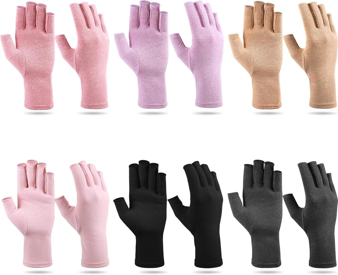 Haysandy 6 Pairs Arthritis Gloves, Compression for Women Men Fingerless Gloves for Carpal Tunnel Relieve Hand Muscle Pain(Medium)