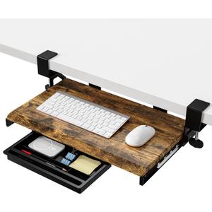 ETHU Keyboard Tray Under Desk, 19.7" X 12.2" Small Size C Clamp Keyboard Drawer Under Desk, Computer Keyboard Stand Slide Pull Out, Ergonomic Keyboard Tray for Home, Office (Wood)