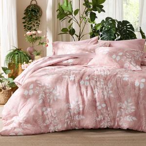 Bedsure King Size Comforter Set - 7 Pieces Floral Pink Soft Bedding Sets, King Bed in a Bag with Botanical Flowers Comforter, Sheets, Pillowcases & Shams