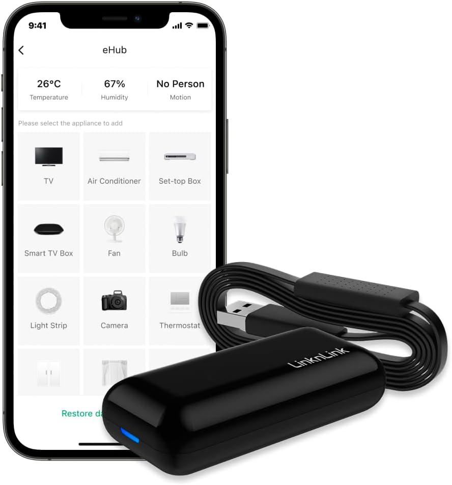 eHub 5-in-1 Smart WiFi Universal Remote: IR and RF Control with Motion, Temperature, Humidity Sensors, 3 Years Free Data Storage Export, Works with Alexa, Google Home, Modbus, Home Assistant