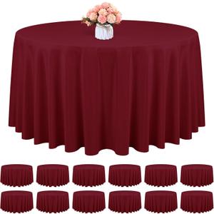 12 Pack Round Tablecloth 120 Inch - Burgundy Polyester TableCloth for Round Table, Premium Burgundy Tableclothes Washable Fabric Table Cover for Wedding Party Banquet Restaurant Reception Dining