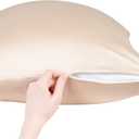 2 x Anti Acne Pillowcase - King Size 20"x36" with Zipper, Premium 75% Viscose Derived from Bamboo, 25% Modal Blend, Beige, 1 Piece - Cooling Silky Satin Pillow Case - Oeko-TEX Certified