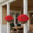 Juxdp 16 Bundles Artificial Camellia for Front Door Outside - Faux UV Resistant Real Looking Camellia Flowers Fake Silk Bouquets Plants for Garden Window Farmhouse Home Spring Summer Decor (Red)