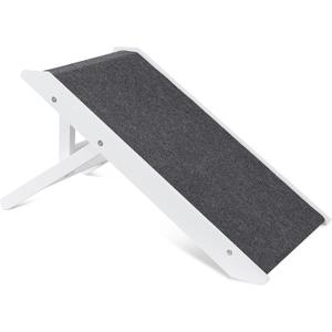 Internet's Best Adjustable Pet Ramp | Decorative Wooden Folding Dog Ramp for Couch Bed Car | 26 Long | Soft Paw Friendly Grip Carpet | Height 10-16 Inch | White