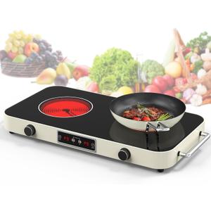 Electric Cooktop, 2200W 110V Electric burner, Electric Stove Top with 2 Handle, 2 Burner Electric Cooktop with 9 Power Settings,Knob Control Child Safety Lock & Timer. (2 Burner Electric Cooktop)