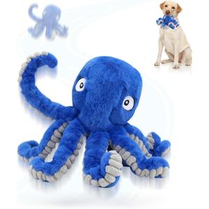 Interactive Dog Octopus Toy, Upgrade Automatic 1.5H Jumping Ball with Motion Activation for Small Large Dogs, 2 in 1 Rechargeable Move & Tug Plush Toy Pets Keep Busy, No Music (Blue Crinkle)