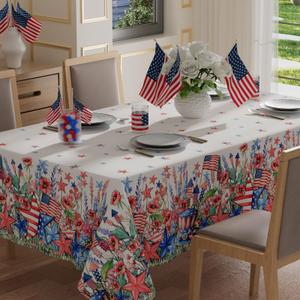 2 x XCHI Watercolor Flowers America Stars Hats Memorial Day Tablecloth Round 4th of July Patriotic Independence Day Table Cloth Table Covers for Indoor Dining Home Party Decorations 70x70 Inch