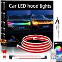 YM E-Bright Car Led Lights Exterior RGB Hood Light Strip Waterproof Multicolor Dynamic Scan Start Up Hoodbeam Kit with Turn Signal Function for Cars, Truck, SUV, APP Remote Control, 12V 59inch