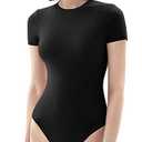 PUMIEY Bodysuit for Women Short Sleeve Body Suit Summer Tops Jet Black XXX-Large