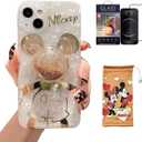Cartoon Case for iPhone 15 Plus 6.7" with HD Screen Protector, Mickey Mouse with Quicksand Cell Phone Holder Strap Soft TPU Shockproof Protective for Girls Women