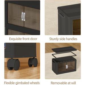 Stackable Storage Bins, Plastic Collapsible Storage Bins with Lid and Wheels, Folding Closet Organizer Clear Doors, Foldable Cabinet Storage Boxes for Home, Pantry, Office, Set of 1 Section