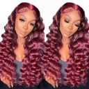 NKTU 100% Human Hair Deep Wave Burgundy 99J Lace Front Wig 13x4 HD Transparent Lace Glueless Pre Plucked Natural Hairline 180 Density 28 Inch for Black Women