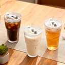 GGOLDMER 4 Pack Glass Tumblers with Lids and Straws, 20oz Iced Coffee Cups with Lids Reusable for Juices, Smoothies, Cocktail, Beer, Tea and Latte - Ribbed Design & Thick Glass