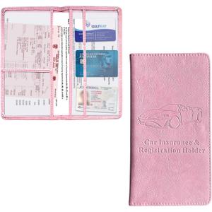 3 x Kewucn Car Registration and Insurance Holder, Leather Auto Glove Box Organizer with Magnetic Shut, Vehicle Compartment Accessories Case for Cards, Driver License & Essential Documents (Large-Pink)