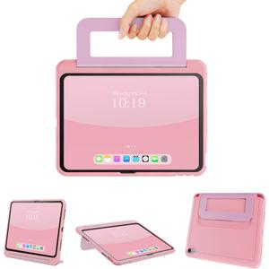 INFILAND Kids Case for iPad A16 11 Inch 2025 (11th Gen), iPad 10th Generation (10.9 Inch 2022), Durable Soft Shockproof Stand Protective Cover with Handle (Pink Purple)