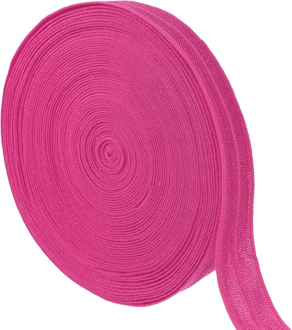 uxcell 10 Yards Fold Over Elastic Stretch Ribbon Strap, 1-1/2 Inch Wide Folded Edge Elastic Webbing for Hair Ties Headbands DIY Craft Waistband Pants Clothes, Hot Pink