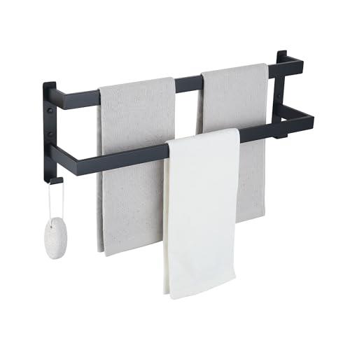 Xiarnotogi Double Towel Bar Towel Racks for Bathroom, Bath Towel Holders Wall Mount, Stainless Steel Towels Shelves Towel Rail, 2-Tiers (Matte Black, 24 Inches)