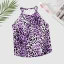 WDIRARA Women's Leopard Print Halter Top Shirt Casual Button Sleeveless Blouse M