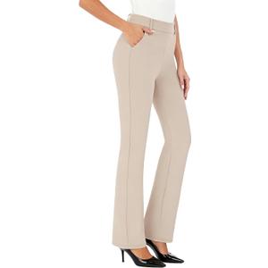 iChosy Women's Pull On Barely Bootcut Stretch Dress Pants PaleKhaki 2xTall