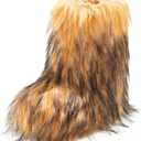 IXU Women's Faux Fur Boot Furry Fluffy Round Toe Suede Snow Winter Women Boots Comfy Plush Warm Short Outdoor Indoor Flat Shoes Mid-Calf Boots (7, Brown)