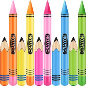 10 Pcs Inflatable Crayons Large Blow up Crayons Set Jumbo Crayon Balloons Crayon Inflatable Pencil for Birthday Photo Prop Party Favor Decor, 5 Colors