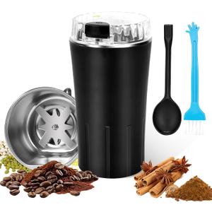 One Touch Coffee Grinder Electric 300W - Heavy-Duty Stainless Steel Blades Small Grinder for Spices & Coffee Beans for Home Use, With 50g Capacity, Ideal for Espresso & French Press (Black)