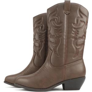 Soda Rodeo ~ Women's Knee High Western Cowboy Boots with Stitched Detailing, Pointed Toe, and Low Block Heel (10 Wide, A-dark Tan Pu)