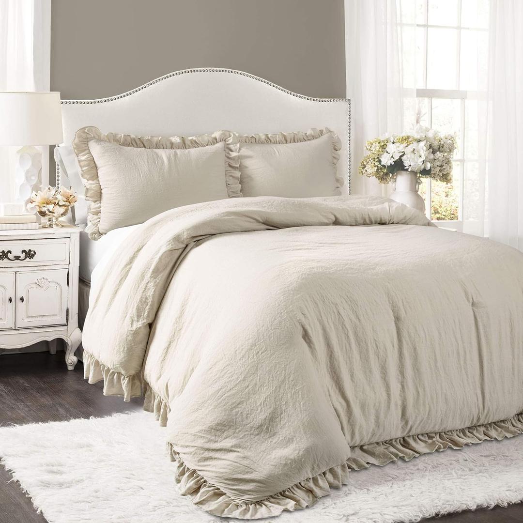 Lush Decor Reyna Ruffle Comforter Set, Full/Queen, Wheat, 3 Piece Cozy Bedding Set, King