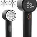 Fabric Shaver, Lint Remover Rechargeable, Electric Portable Sweater Defuzzer with 3 Speeds, 6 Leaf Blades, Digital LED Display to Remove Pilling for Clothes, Furniture, Sweater, Couch, Blanket (Black)