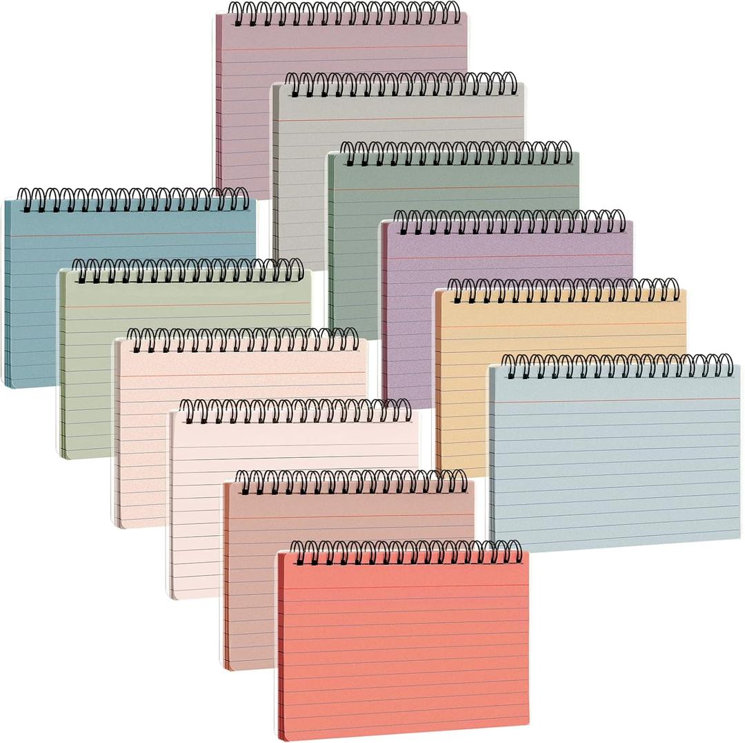 12 Pcs Large Index Cards with Ring Set 4x6 Colored Ruled Notecards with Waterproof Covers Spiral Flashcards for Studying, Learning, College, School, Office, Home Supplies(Retro)