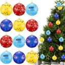 Thyle Christmas Ball Ornaments Cartoon Tree Hanging Ornaments 2.4" Theme Foam Christmas Winter Balls Decoration Cute for Adults for Holiday Xmas Trees Home Decor(12 Pcs,Blue and Gold Ring)