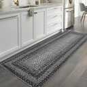 Runner Rug 2x8 Machine Washable Hallway Runner Rug Entryway Long Runner Carpet Braided Printed Throw Mat Non Slip Kitchen Mat Living Room Rustic Carpet for Bedroom Dining Room, Black