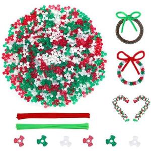GREENTIME 1000pcs Christmas Tri Beads Ornaments Kit - Red, Green, White Triangle Beads for Candy Cane Ornament Craft, Wreath, Xmas Holiday Tree Decorations